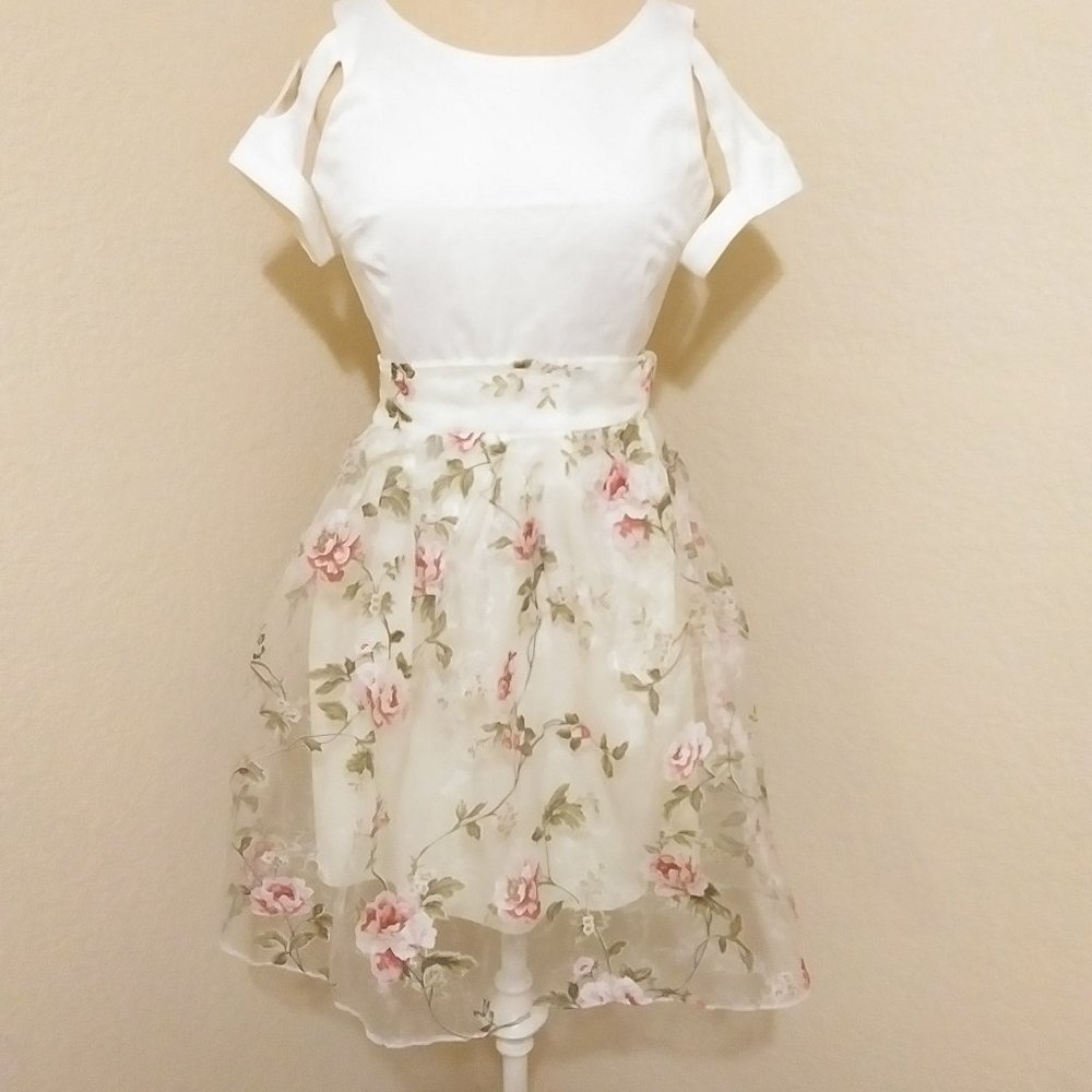 Two Piece Floral English Rose Chiffon Set